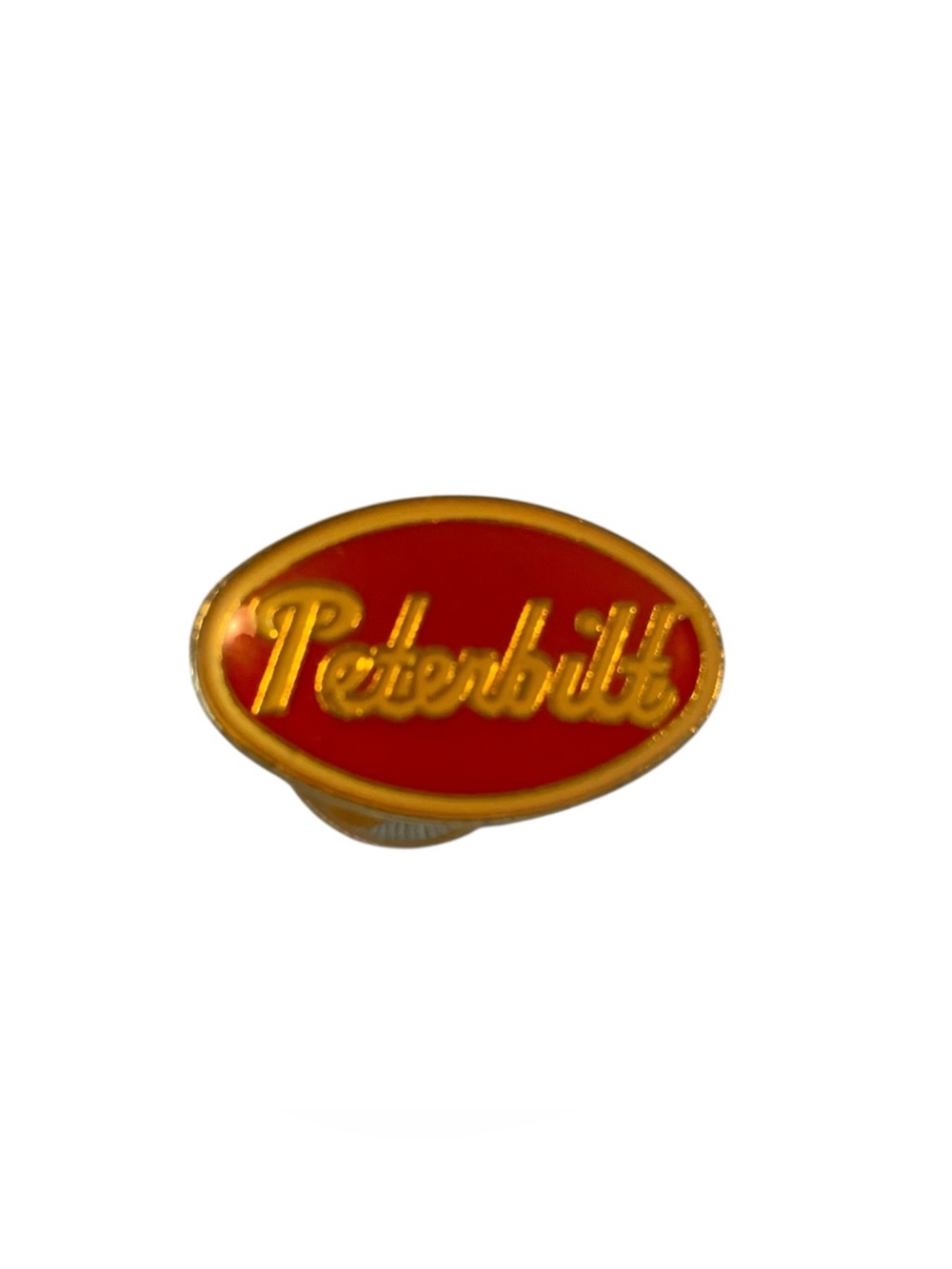 Vintage Peterbilt Motors Truck Logo Red Oval Gold Script Lapel Pin